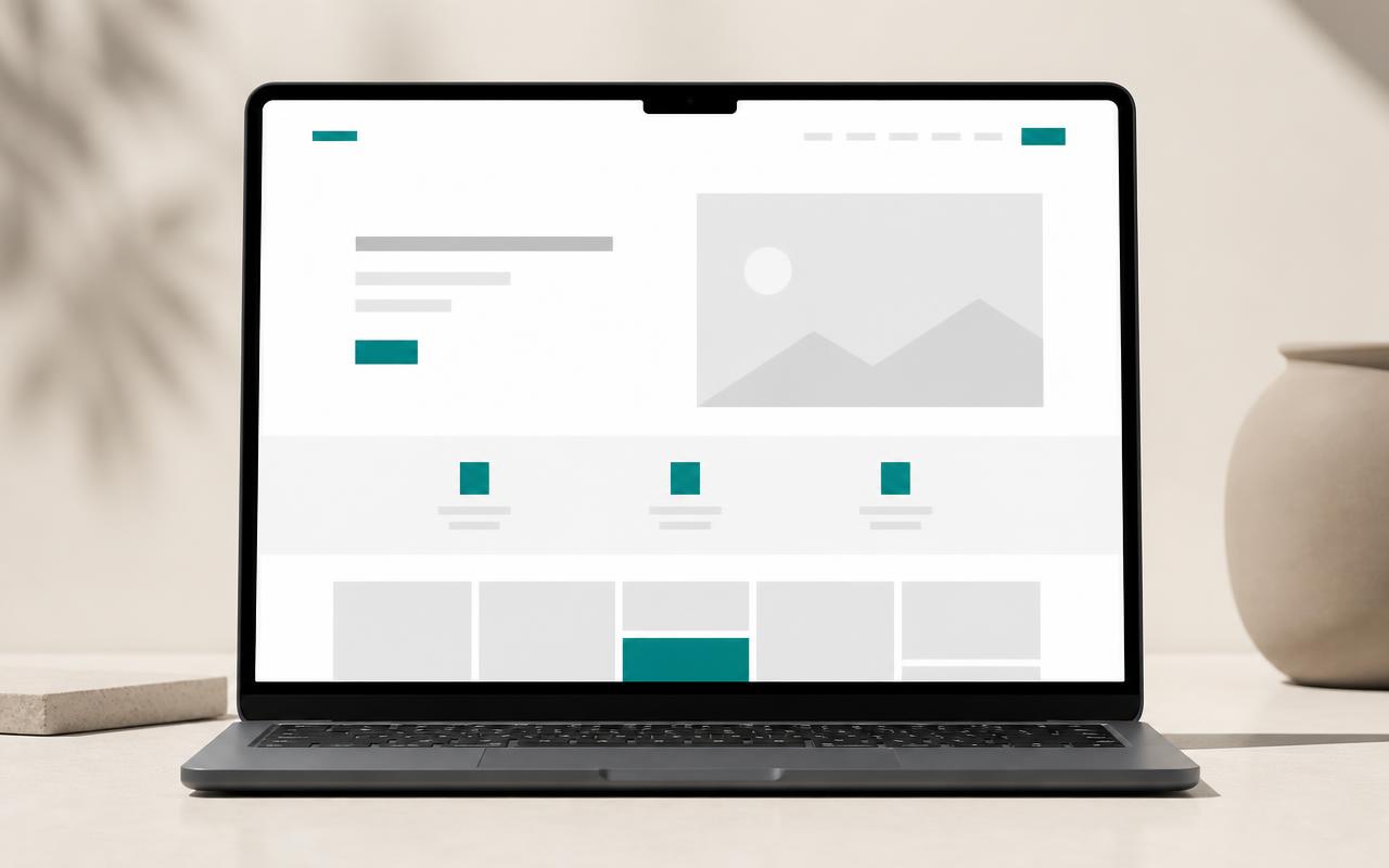 Laptop showing the layout of this responsive portfolio website homepage